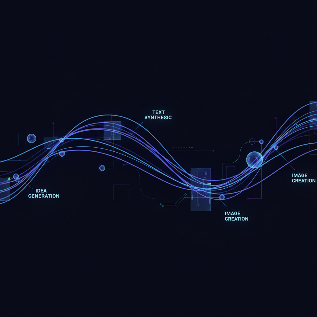 Abstract AI tools creating faceless storytelling narratives, digital art, futuristic concept, 2026 technology.