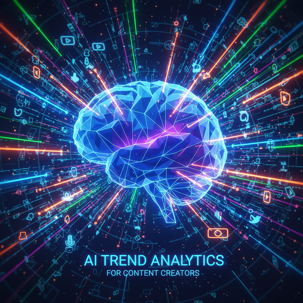 Abstract digital art showing data streams feeding into a brain, illustrating AI-driven trend analysis for content creators.