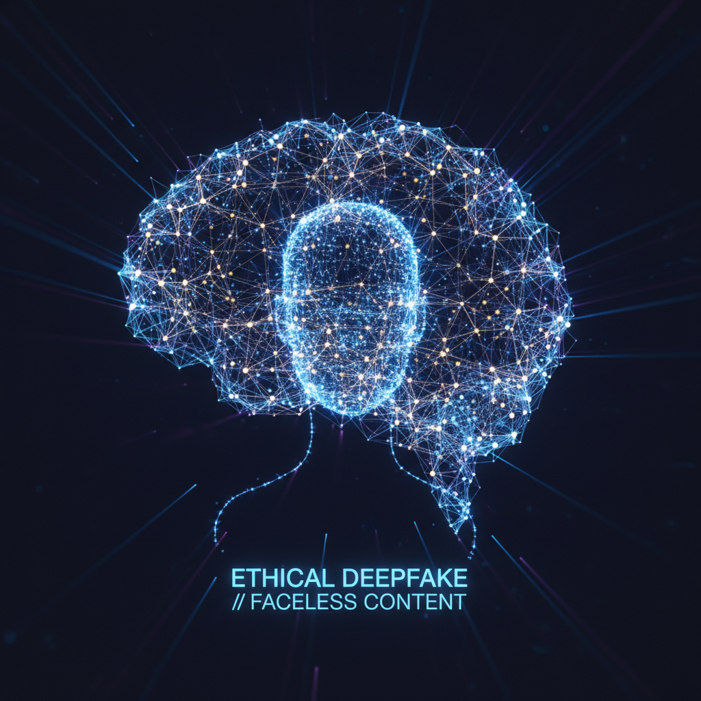 Abstract neural network illustration symbolizing ethical deepfake technology for faceless content creation in 2026.