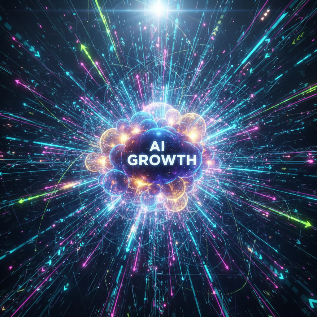 Abstract visualization of a YouTube Shorts AI content strategy with glowing data streams and network nodes for explosive growth.