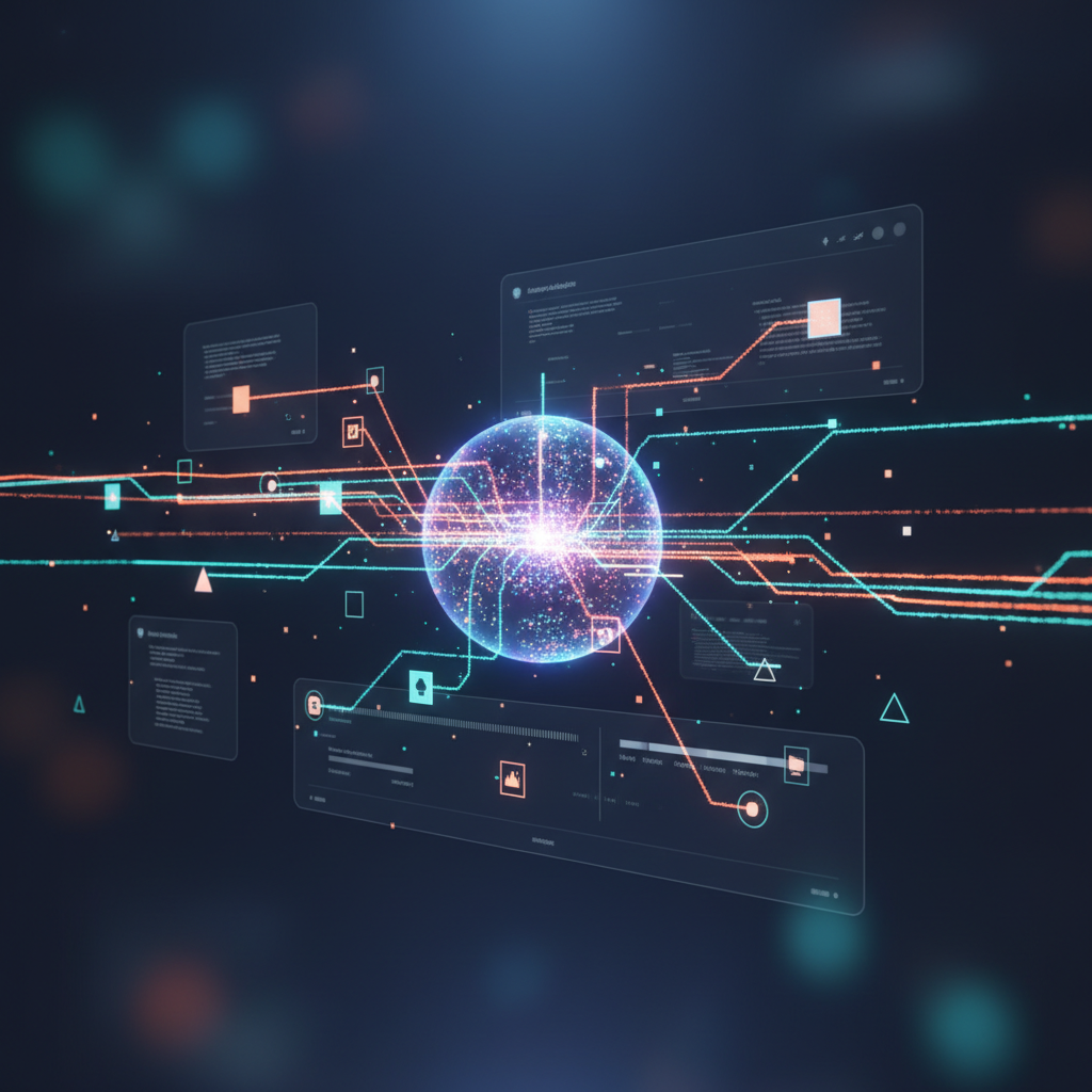 AI content scheduler interface visualizing data streams for faceless accounts, showcasing advanced analytics and team collaboration features