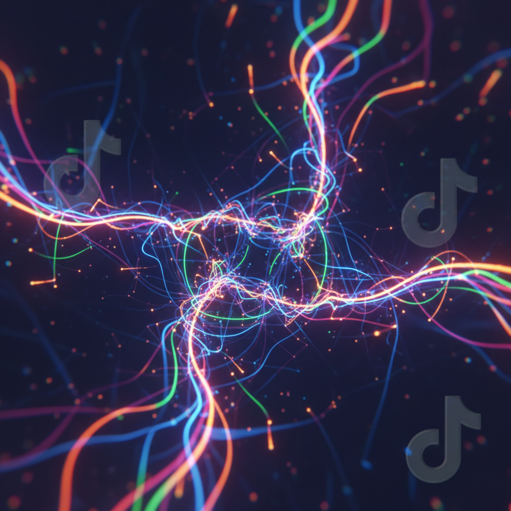 AI content scheduler visualizing growth for faceless accounts on Instagram and TikTok, with abstract data flow and subtle platform icons, digital art style.