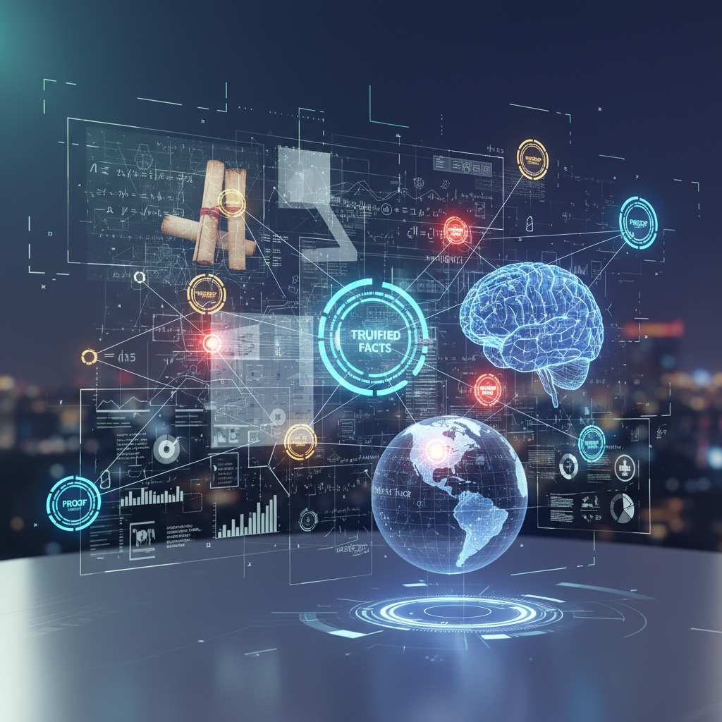 AI fact-checking for educational content visualized as a digital network verifying information, enhancing trust and growth for channels.