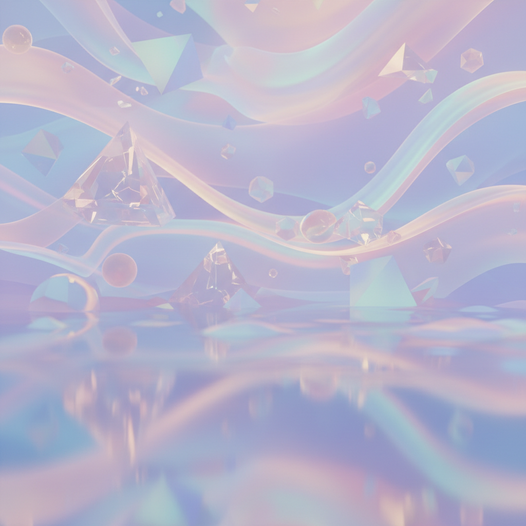AI-generated content for relaxation channels: abstract serene landscape with glowing geometric shapes and ethereal light.