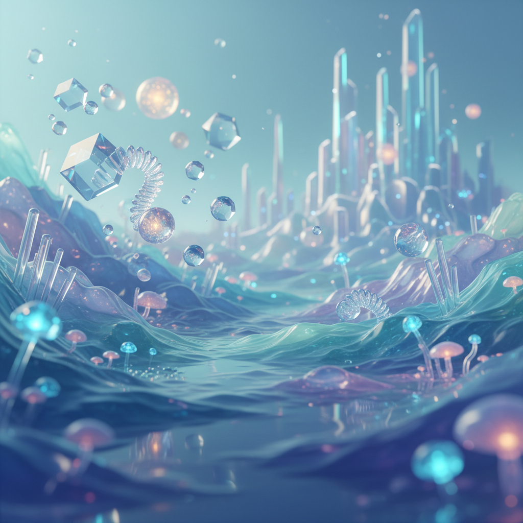 AI-generated meditation video ideas visualized as a serene, futuristic digital landscape with glowing abstract shapes and calming light.