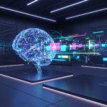 AI-powered content creation tutorial: a digital brain generating a video timeline, showcasing the ease of AI video production.