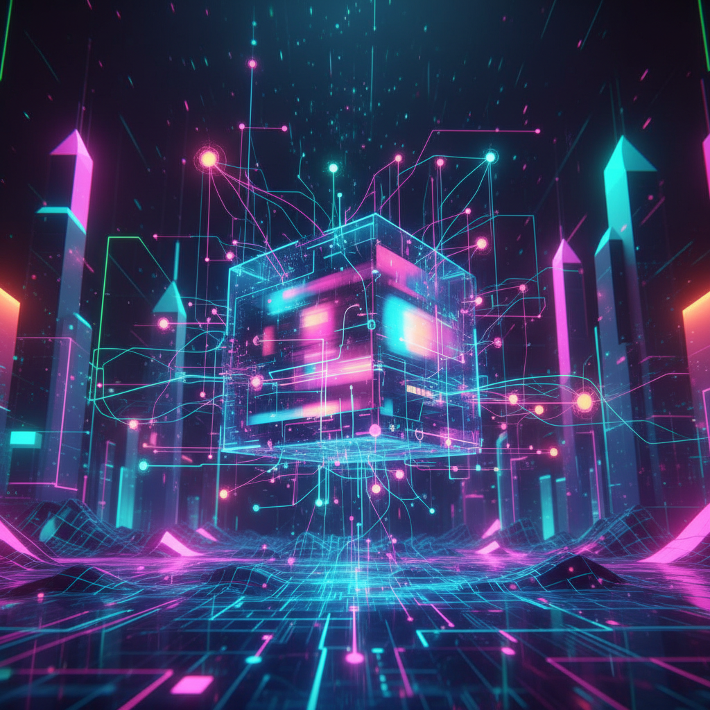 AI-powered content summarization transforming video data into concise insights, visualized with futuristic digital elements and glowing nodes.