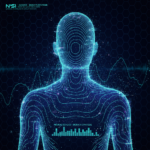 AI voice cloning technology creating hyper-realistic synthetic voices for faceless videos, with futuristic sound wave visualization.