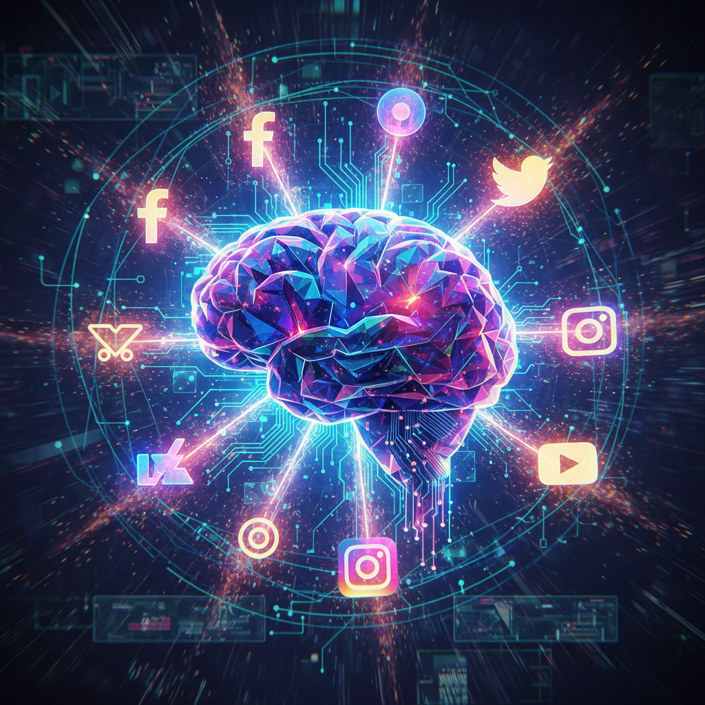 AI workflow for creating faceless Instagram reels, with abstract digital art visualizing AI generating social media content. AI workflow for creating faceless Instagram reels, with abstract digital art visualizing AI generating social media content.
