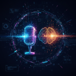Cover art for "Launch Your Show This Week," showcasing faceless podcasting with AI tools through a futuristic microphone and AI brain illustration.