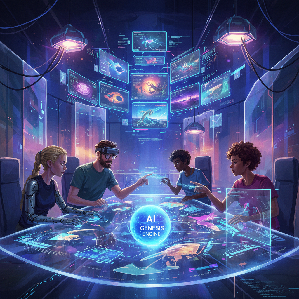Creative professionals using AI stock footage generators, showcasing diverse visuals and futuristic interfaces for content creation. Creative professionals using AI stock footage generators, showcasing diverse visuals and futuristic interfaces for content creation.