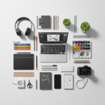 Engaging faceless content ideas for Instagram Reels and Stories visualized with creative tools and digital devices, modern flat lay.
