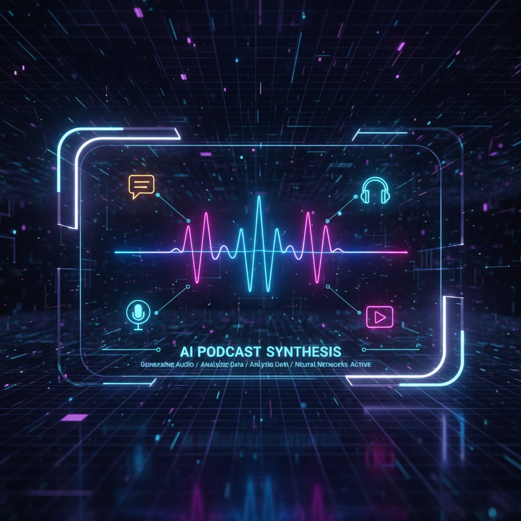 Essential AI tool stack for faceless podcasting in 2026, visualized as abstract digital interface with audio waves and tech icons Essential AI tool stack for faceless podcasting in 2026, visualized as abstract digital interface with audio waves and tech icons