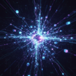 Faceless AI content automating social media, depicted as a glowing abstract digital network against a dark futuristic background.