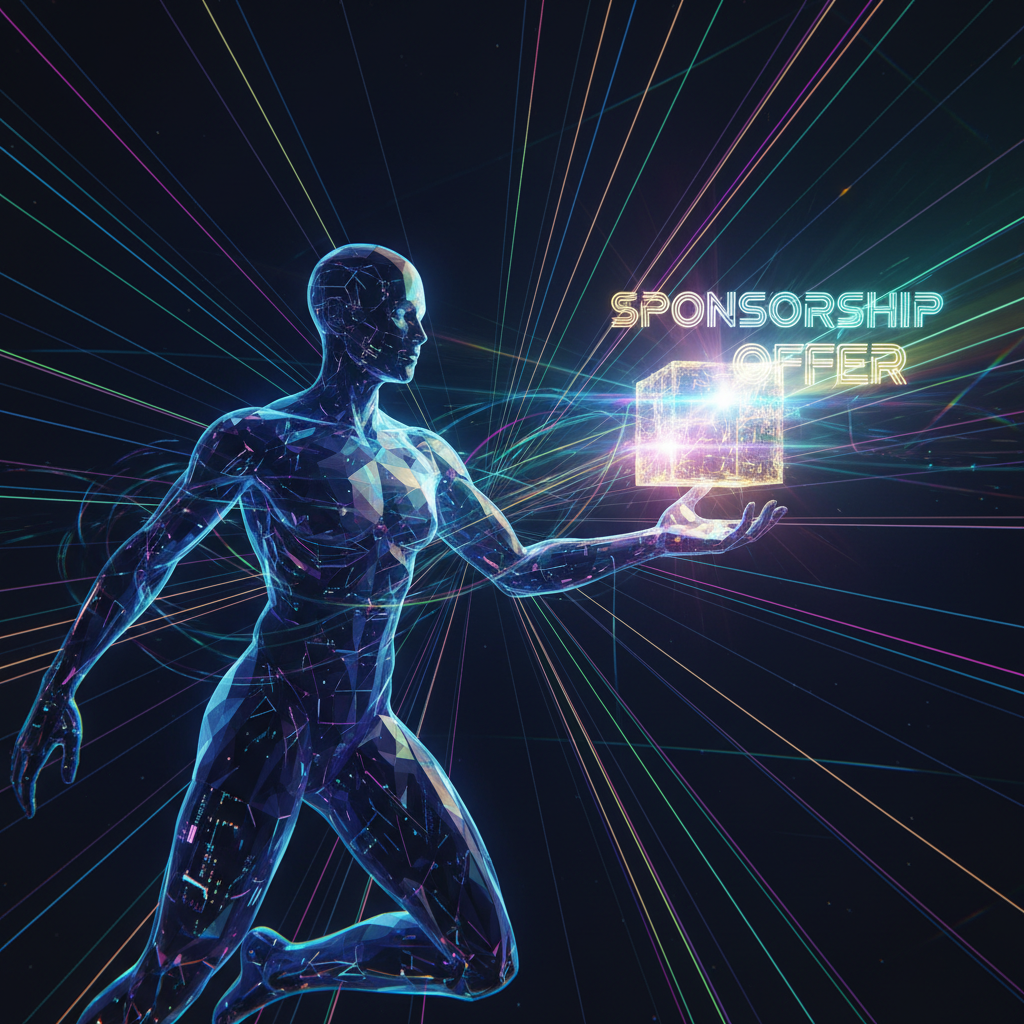 Faceless channel sponsorship guide: abstract visual of a digital offer received by a faceless entity, representing how to get sponsors for a faceless channel.
