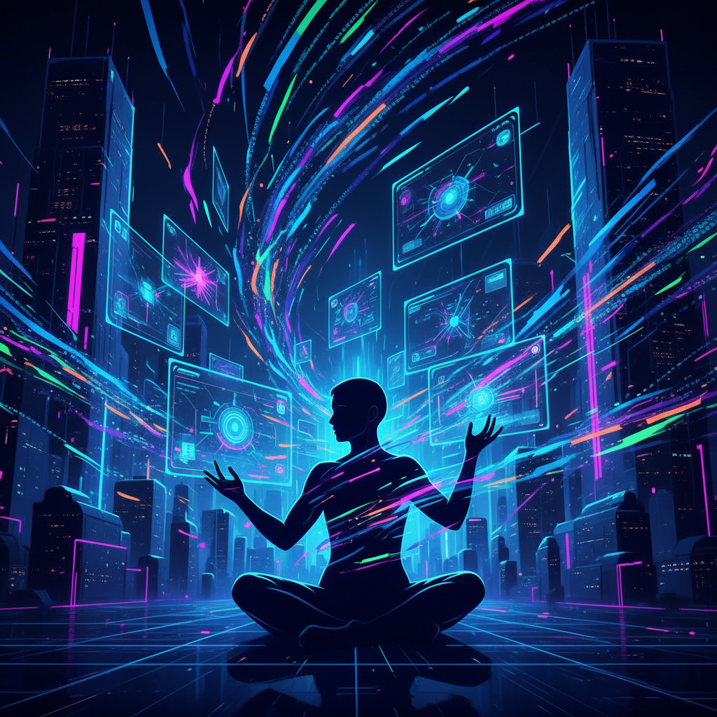 Faceless creator using AI tools for online anonymity, illustrating an essential anonymity stack for creators in 2026.