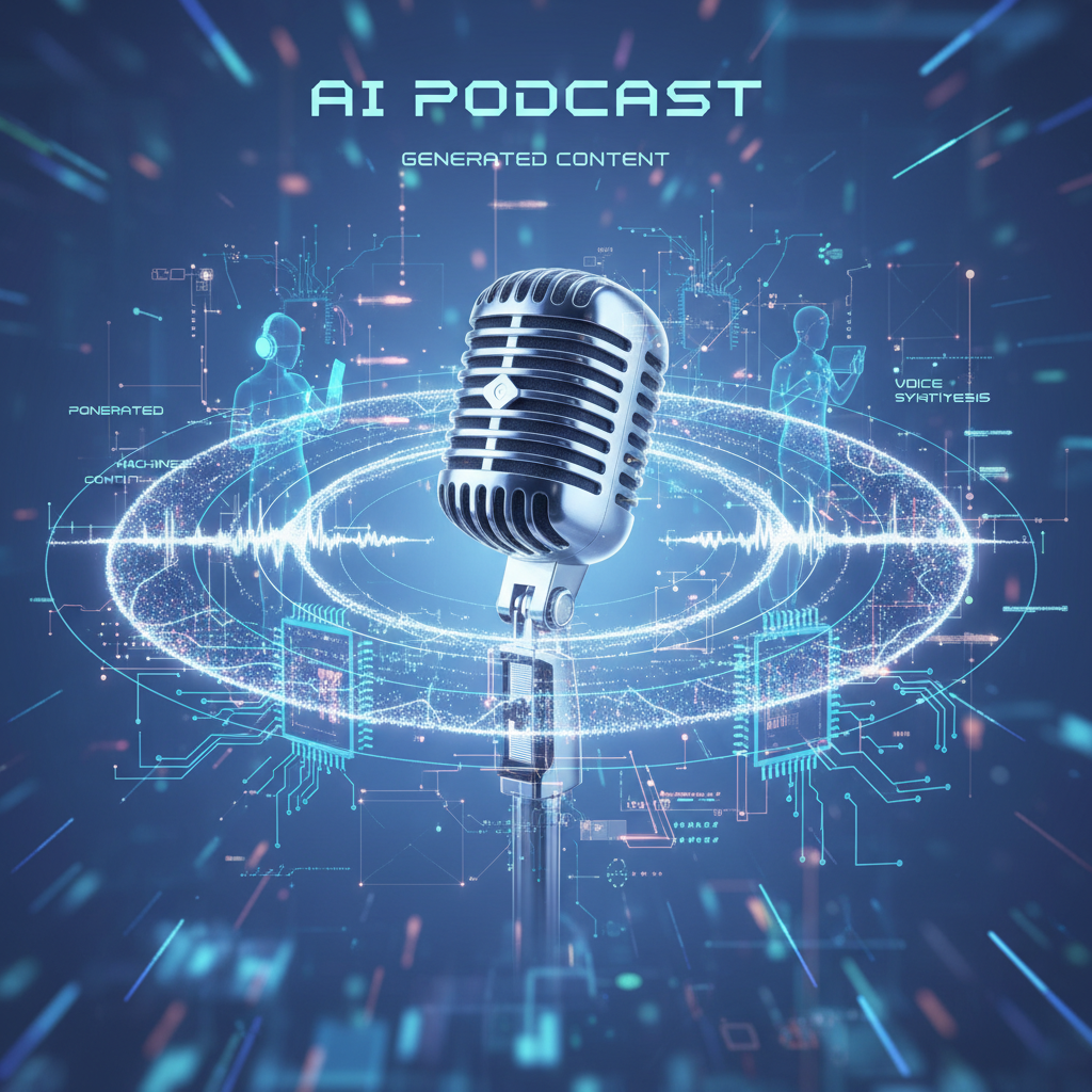 Faceless podcasting with AI tools visualized: abstract digital art of a microphone becoming soundwaves with AI circuits. Faceless podcasting with AI tools visualized: abstract digital art of a microphone becoming soundwaves with AI circuits.