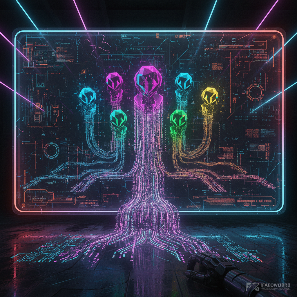 Futuristic AI avatars and data streams for "what is the best AI for faceless videos" article, showcasing cutting-edge technology.