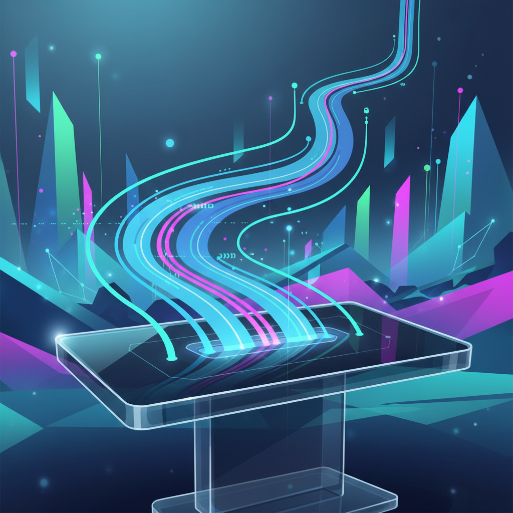 Futuristic AI content creation software interface for entrepreneurs scaling businesses, showcasing data visualization.