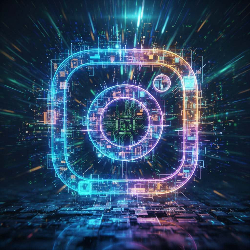 Futuristic AI-generated visual representing how to make faceless Instagram reels quickly with technology.