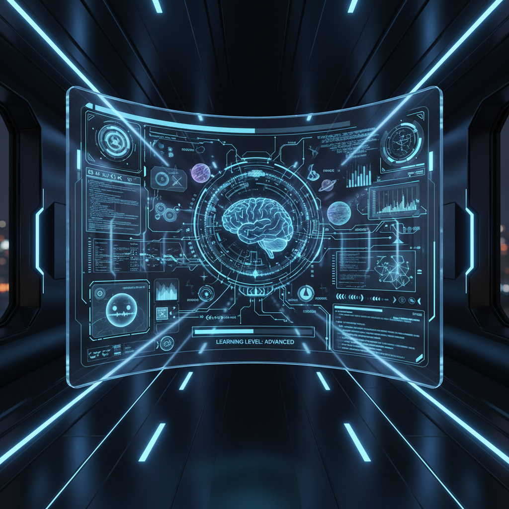 Futuristic AI interface demonstrating how to make faceless educational videos with advanced technology and animated visuals.