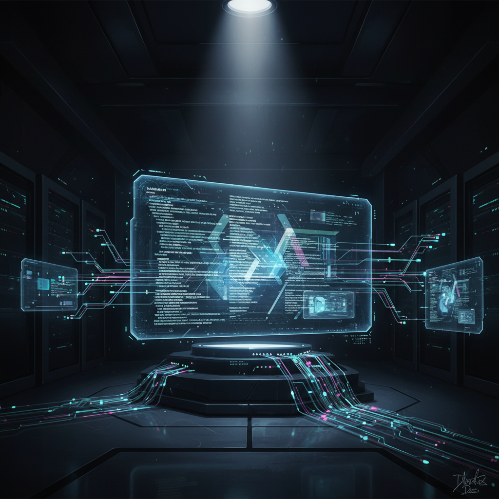 Futuristic AI interface digitally generating dynamic video scripts for YouTube, showcasing glowing circuits and a dramatic spotlight.