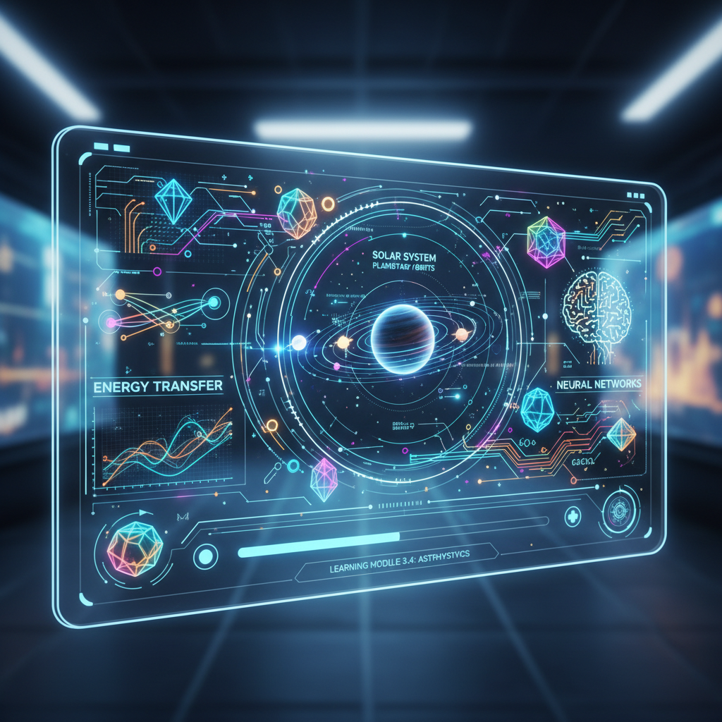 Futuristic AI interface illustrating how to make faceless educational videos with AI, featuring animated content and digital data streams.