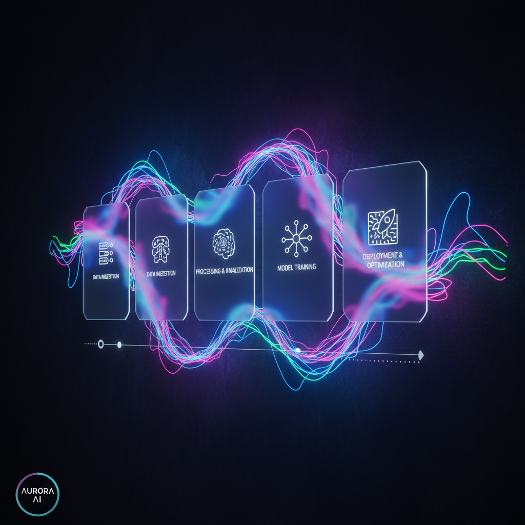 Futuristic AI interface illustrating the four steps of a faceless podcasting workflow, with glowing abstract digital elements and neon lighting. Futuristic AI interface illustrating the four steps of a faceless podcasting workflow, with glowing abstract digital elements and neon lighting.