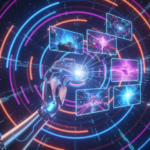 Futuristic AI robot creating faceless video content, showcasing best AI video generators for faceless content creators.