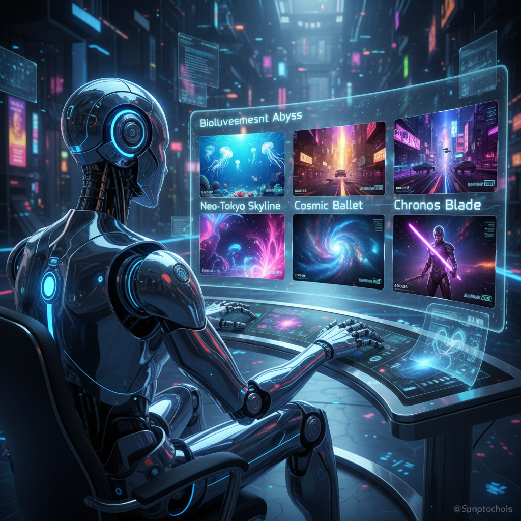 Futuristic AI robot generating video from text, illustrating text-to-video AI for YouTube automation in 2026.