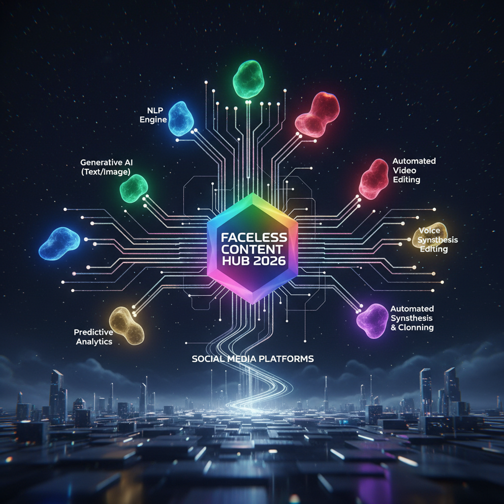 Futuristic AI tech stack illustration for faceless content creators on Patreon, showcasing interconnected digital tools and abstract data flow. Futuristic AI tech stack illustration for faceless content creators on Patreon, showcasing interconnected digital tools and abstract data flow.