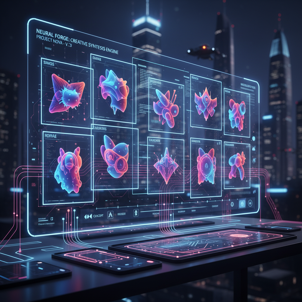 Futuristic digital interface for faceless creators, showcasing AI avatars and creative workflow, ideal for a HeyGen review.