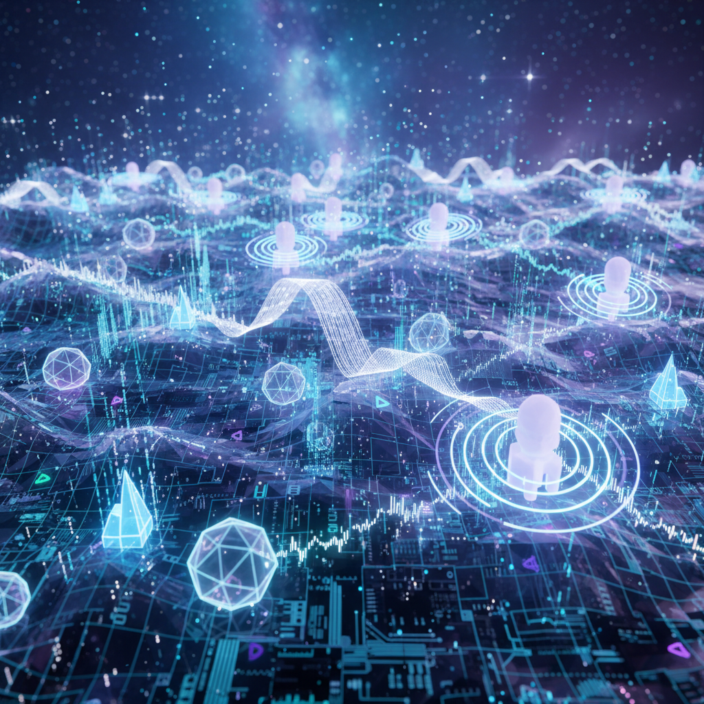 Futuristic digital landscape illustrating faceless podcasting with AI tools, featuring glowing AI nodes and sound wave patterns. Futuristic digital landscape illustrating faceless podcasting with AI tools, featuring glowing AI nodes and sound wave patterns.