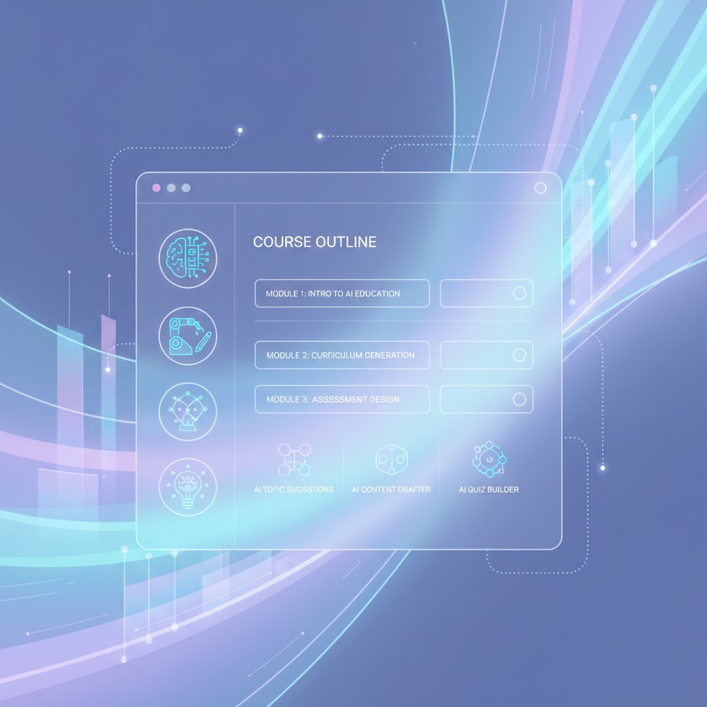 Futuristic interface for AI-generated courses without showing face, illustrating digital content creation tools and AI assistance. Futuristic interface for AI-generated courses without showing face, illustrating digital content creation tools and AI assistance.