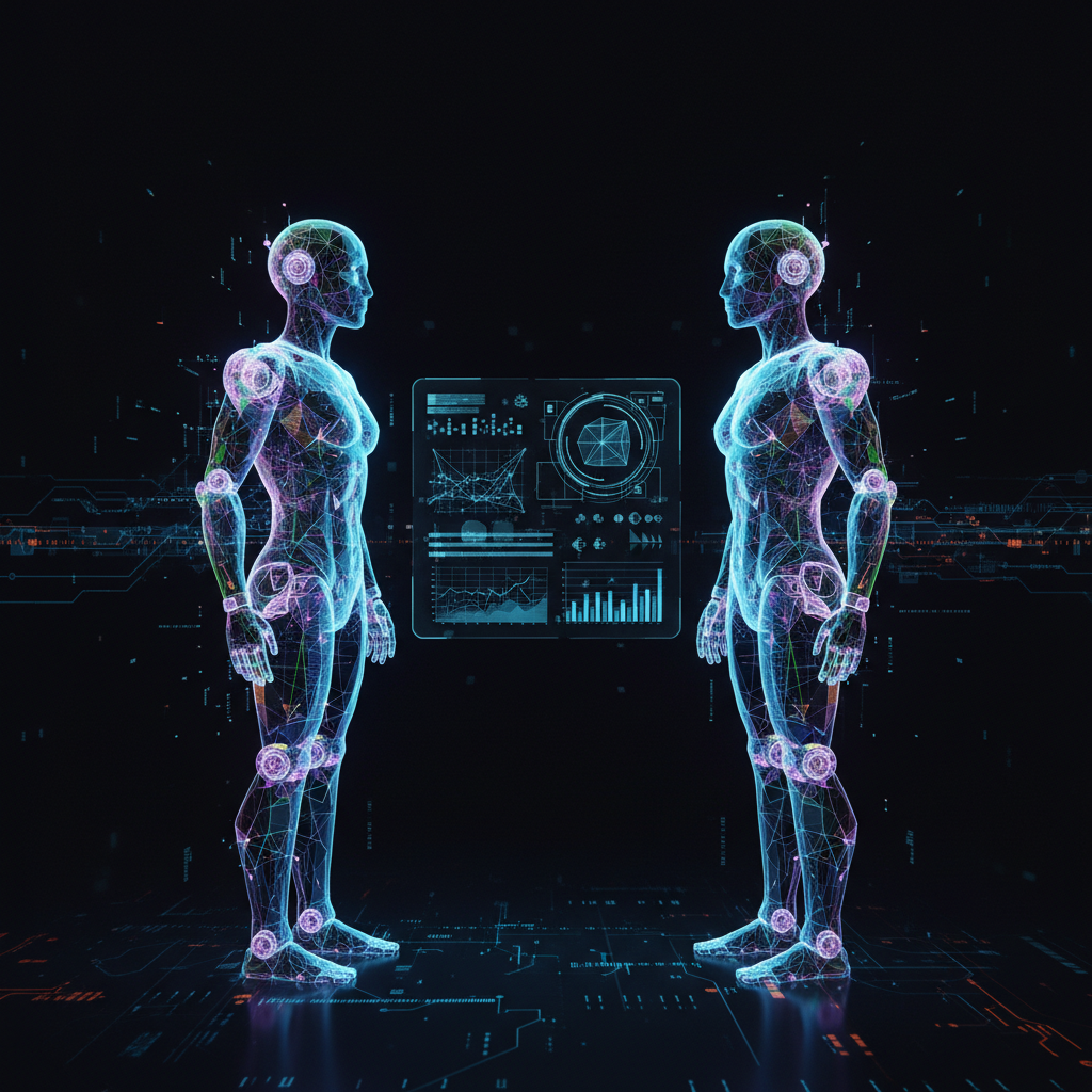 Pictory vs InVideo comparison for faceless videos, illustrated by two abstract AI robots in a futuristic digital space.