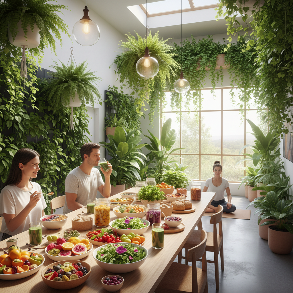 Profitable faceless niches for AI content in health and wellness, showcasing growth, healthy living, and AI technology.