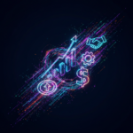 Profitable faceless niches for AI content visualized as glowing digital data streams and business icons, futuristic AI art.