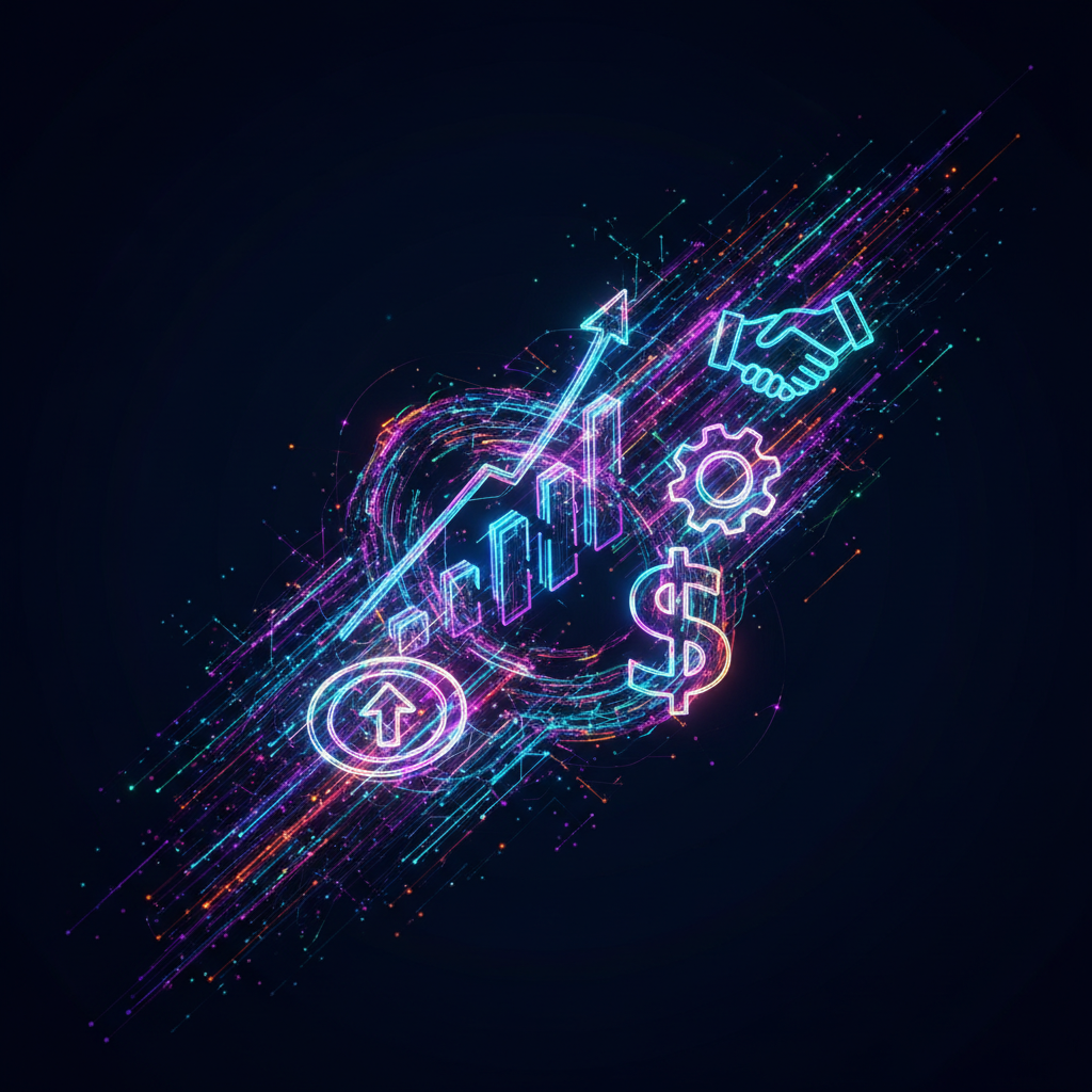 Profitable faceless niches for AI content visualized as glowing digital data streams and business icons, futuristic AI art.