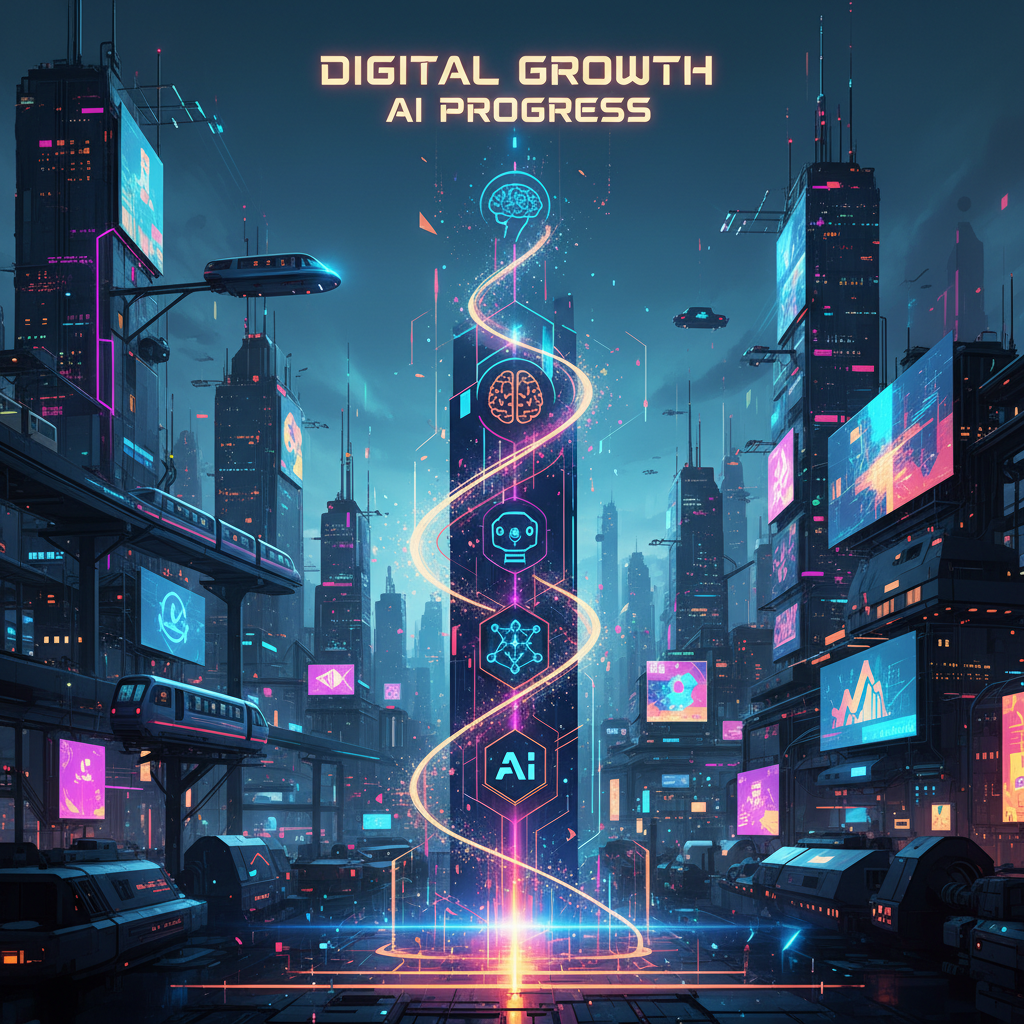 Scaling AI content revenue with glowing digital growth chart and futuristic cityscape, illustrating making money with AI-generated content. Scaling AI content revenue with glowing digital growth chart and futuristic cityscape, illustrating making money with AI-generated content.
