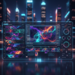 Stunning faceless video creation with AI, showcasing abstract digital art and futuristic editing interface, no faces visible.