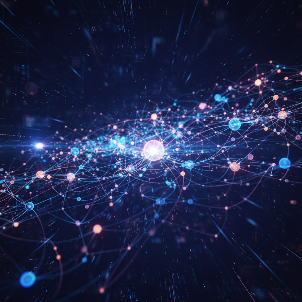 Visualizing a faceless content strategy for brands: interconnected digital nodes and lines representing a comprehensive online presence.