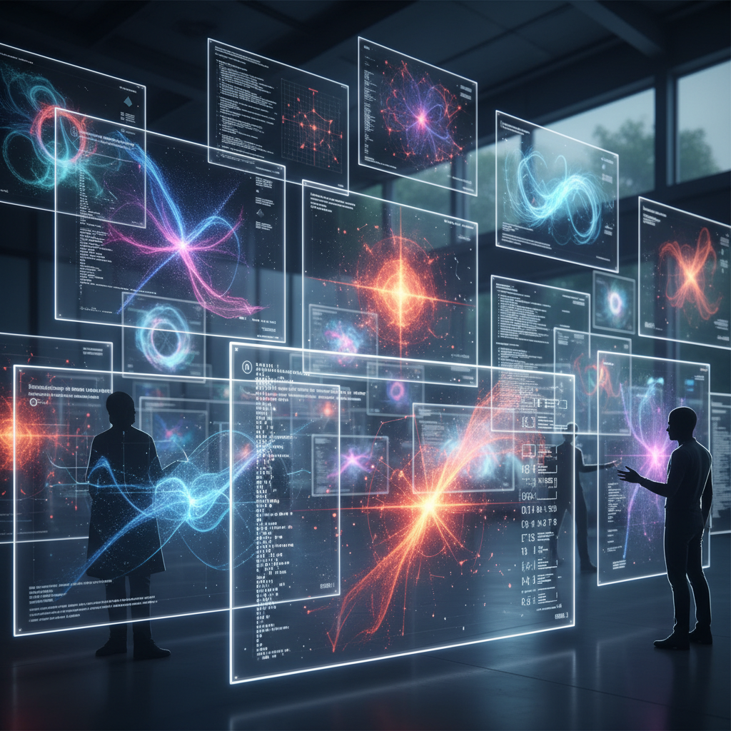 Visualizing how to create engaging faceless videos with dynamic digital screens and abstract data streams across platforms.
