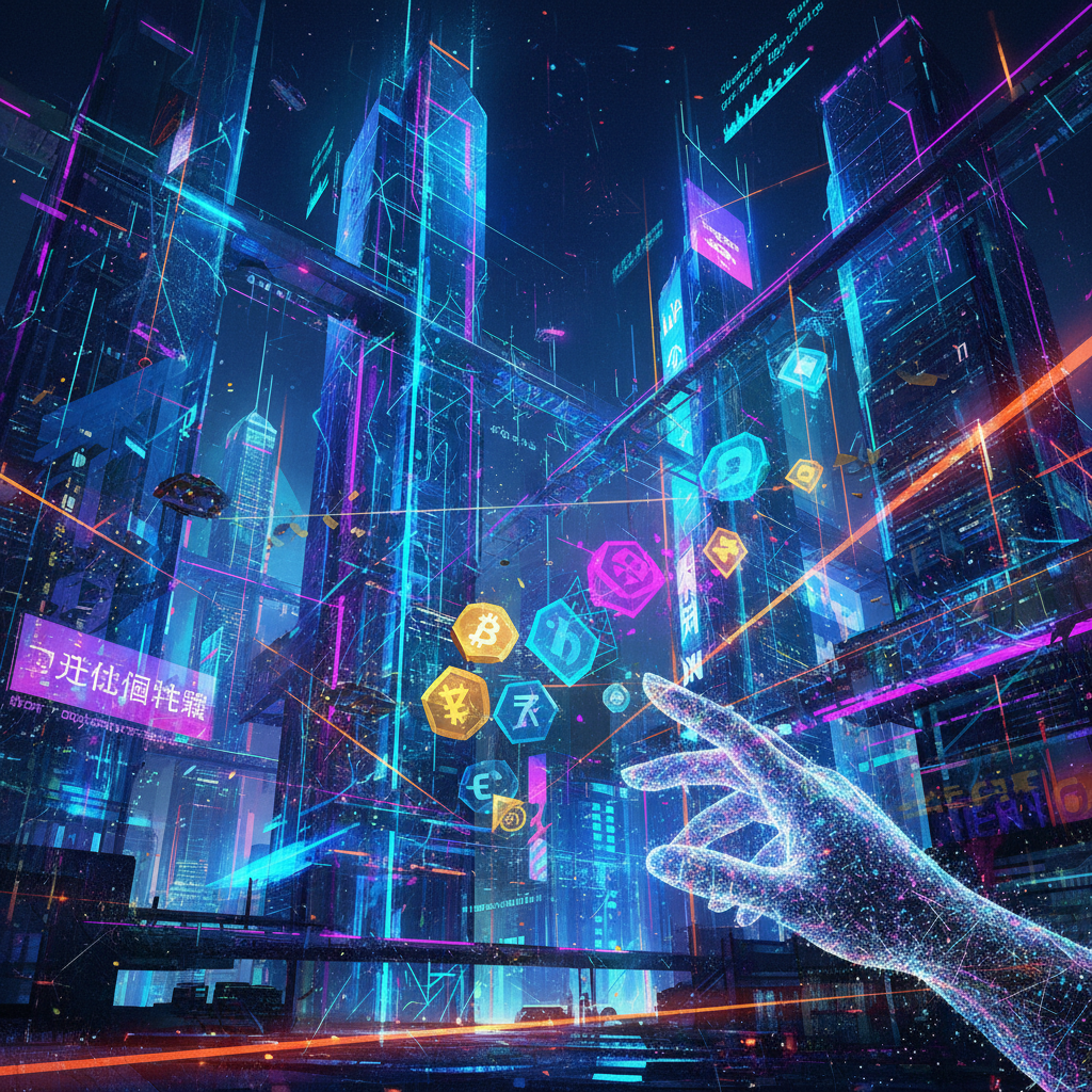 Visualizing making money with AI-generated content through futuristic digital currency and glowing AI networks.