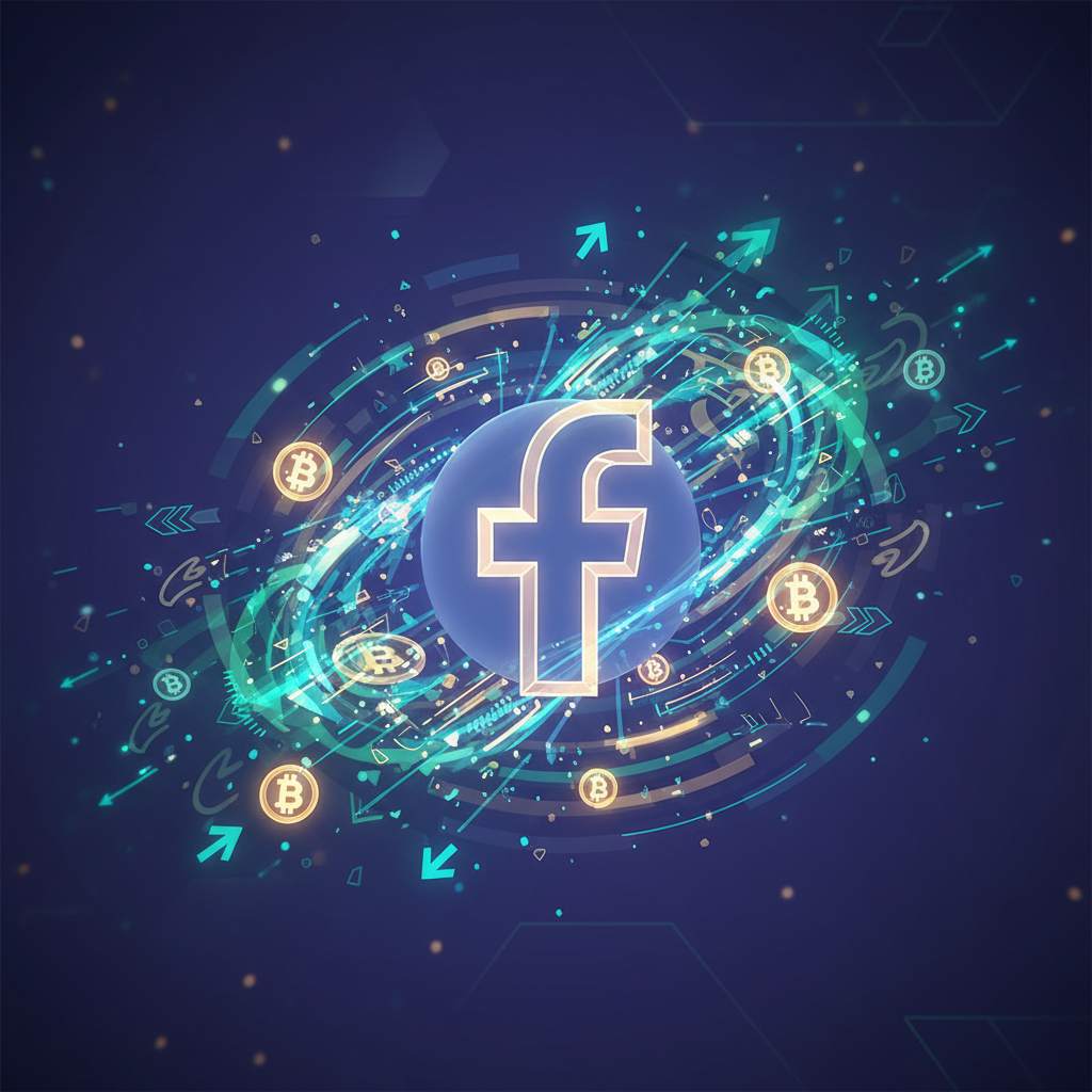 Visualizing monetizing faceless content for Facebook pages with abstract digital currency flowing into a social media icon. Visualizing monetizing faceless content for Facebook pages with abstract digital currency flowing into a social media icon.