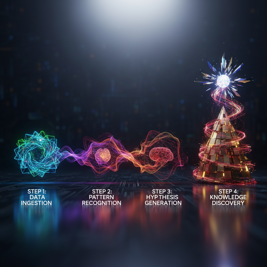 Visualizing the 4-step process for how to make faceless Instagram reels using AI, with abstract digital elements and bright lighting.