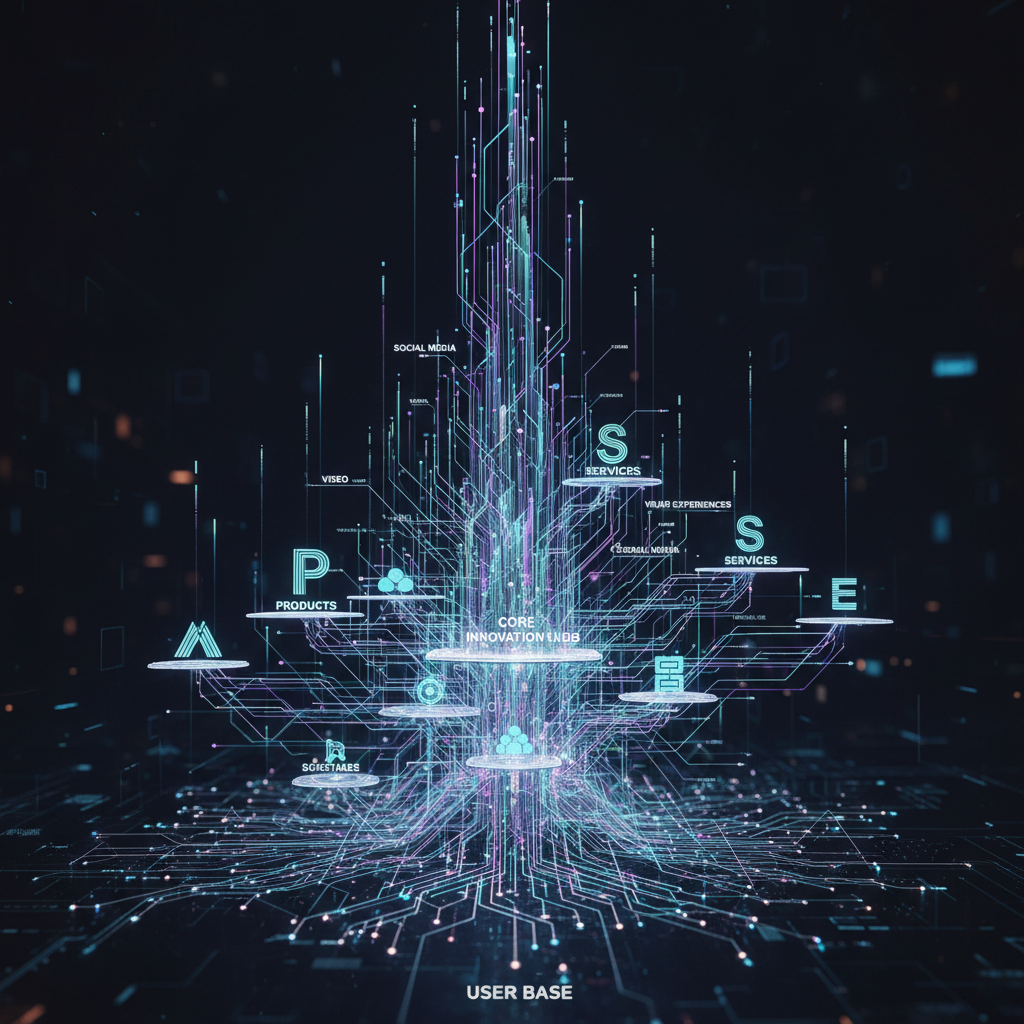 Visualizing the faceless content business model as a growing automated empire of interconnected digital assets and income streams.