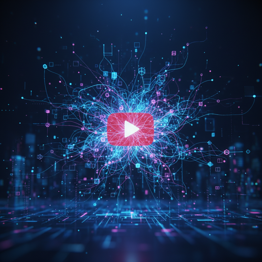YouTube logo and AI neural network illustration, visually representing if AI-generated content is monetizable on YouTube in 2026.